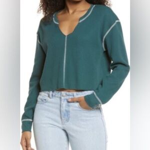 BP Teal Waffle Knit Top with White Stitching